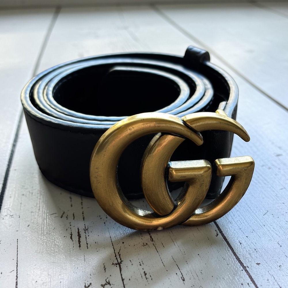Vintage Gucci GG Logo Belt Black Leather Gold Buckle Size 95/38 Italy - Picture 15 of 15